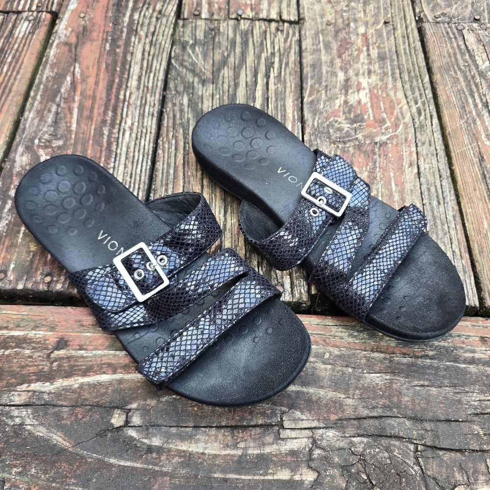 Vionic Rest Skylar Orthotic Black Adjustable Slip On Sandals Womens 10